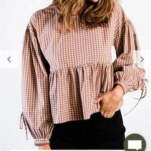 Able Skylar Button Back Swing Top on Almond and Nutmeg Gingham